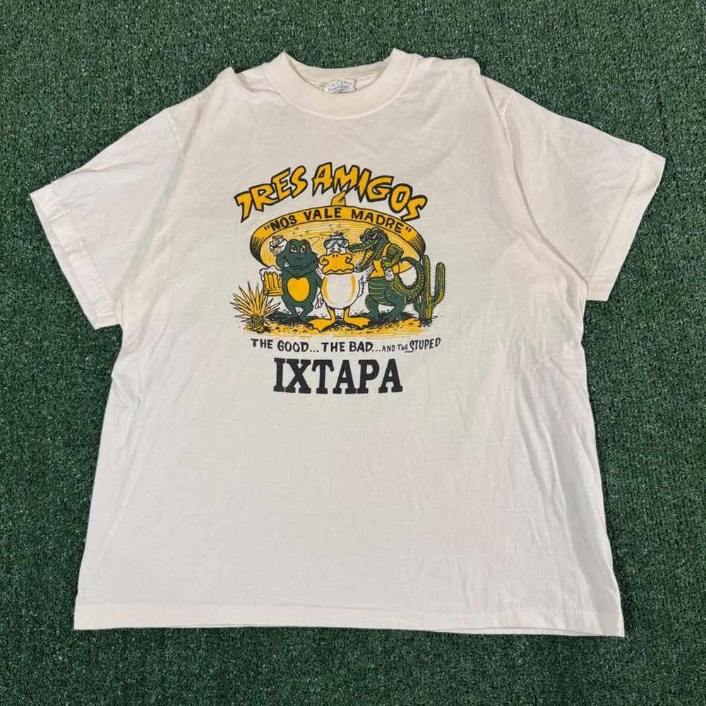 Vintage Tres Amigos Ixtapa Mexico Graphic Tee Cream YOS Sportwear Size 44